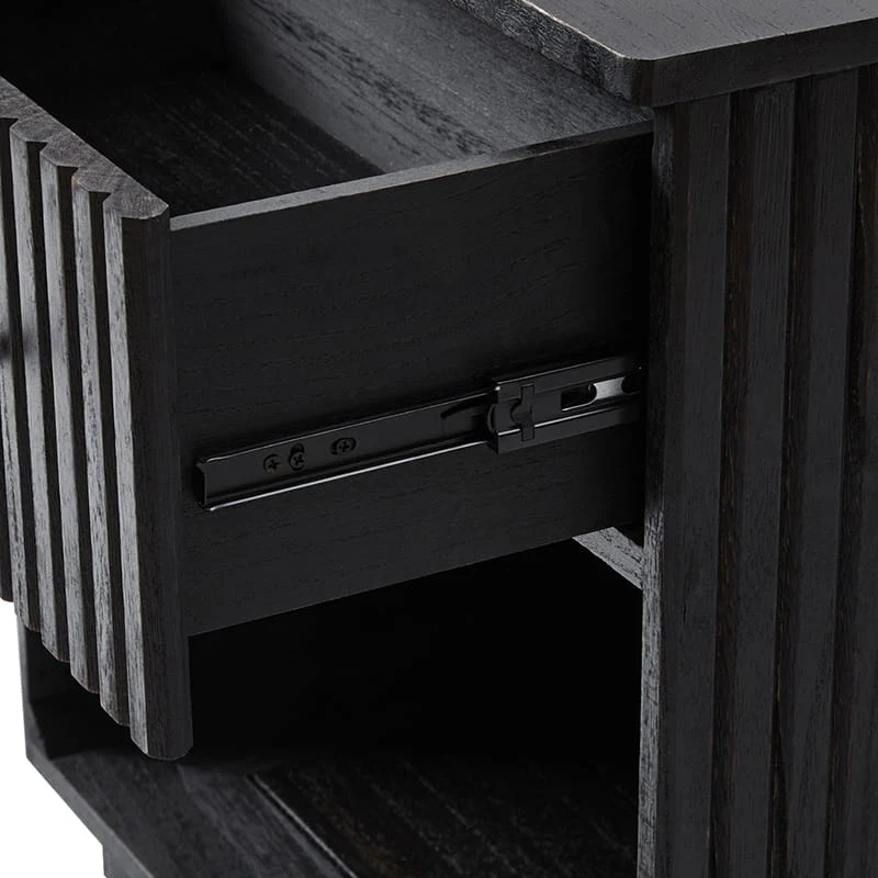 Lina Modern Solid Wood End Table with Charging Station – Slatted Bedside Table with Hidden Storage(Optional Types) - Image 11