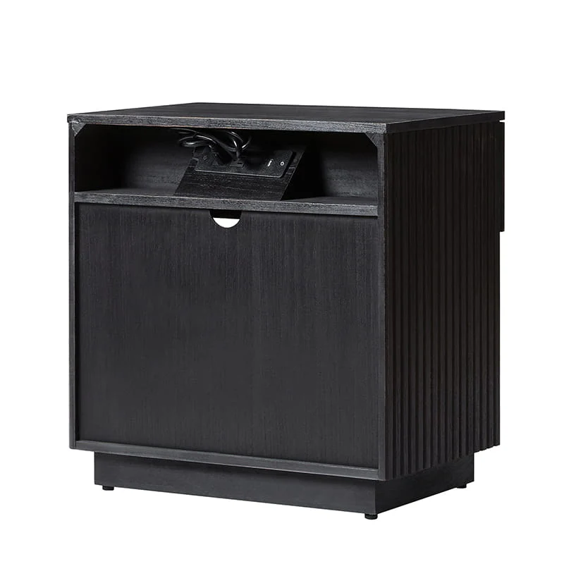 Lina Modern Solid Wood End Table with Charging Station – Slatted Bedside Table with Hidden Storage(Optional Types) - Image 14