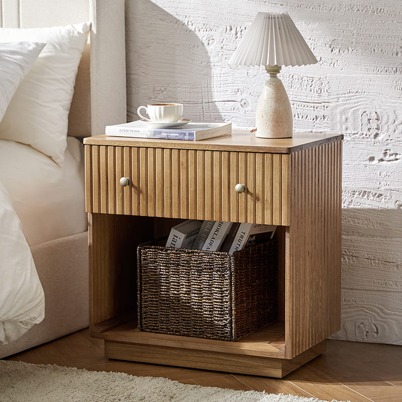 Lina Modern Solid Wood End Table with Charging Station – Slatted Bedside Table with Hidden Storage(Optional Types) - Image 15