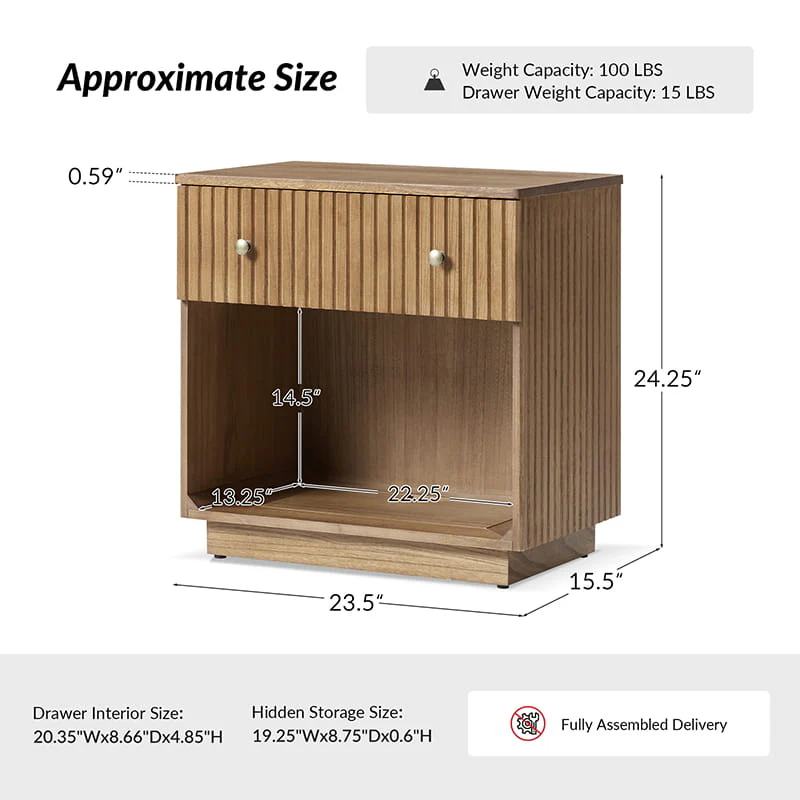 Lina Modern Solid Wood End Table with Charging Station – Slatted Bedside Table with Hidden Storage(Optional Types) - Image 17