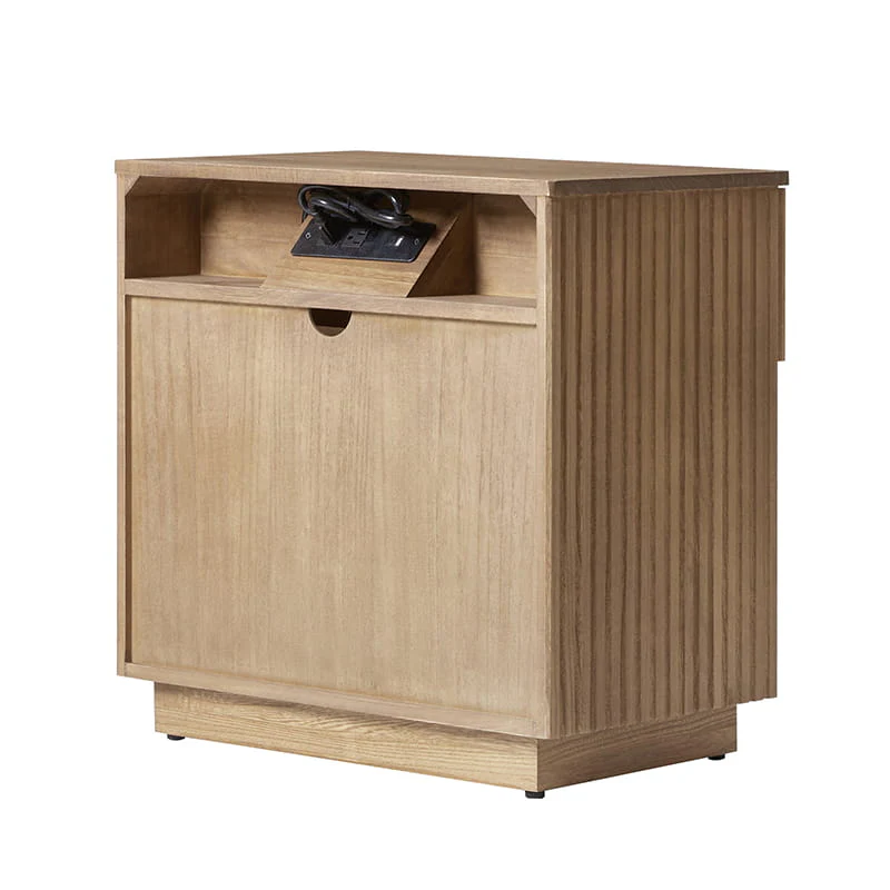 Lina Modern Solid Wood End Table with Charging Station – Slatted Bedside Table with Hidden Storage(Optional Types) - Image 21