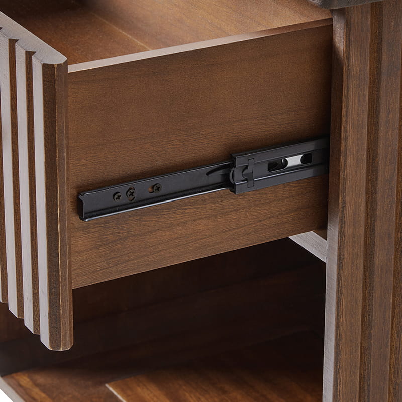 Lina Modern Solid Wood End Table with Charging Station – Slatted Bedside Table with Hidden Storage(Optional Types) - Image 5