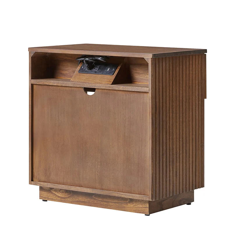 Lina Modern Solid Wood End Table with Charging Station – Slatted Bedside Table with Hidden Storage(Optional Types) - Image 7