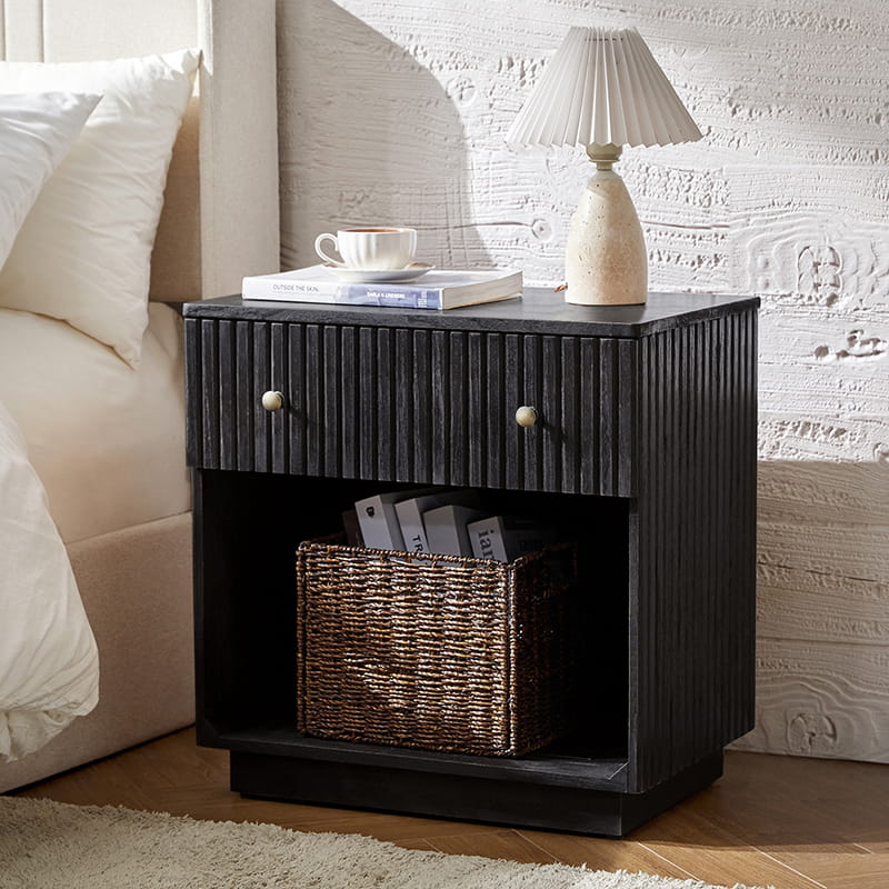 Lina Modern Solid Wood End Table with Charging Station – Slatted Bedside Table with Hidden Storage(Optional Types) - Image 8