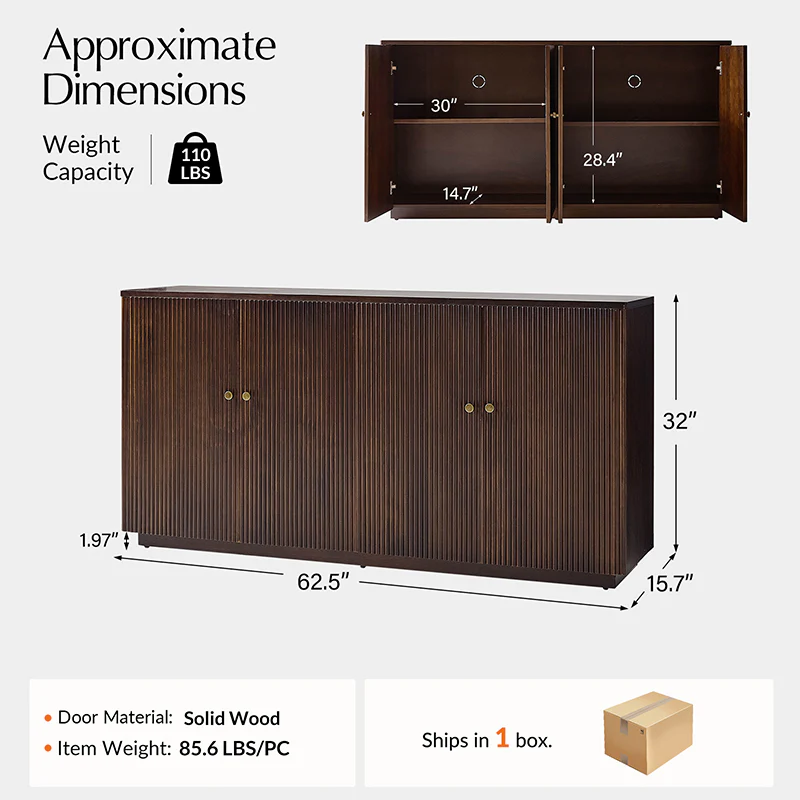 Mack Modern Fluted Solid Wood Sideboard with Elegant Storage Solution - Image 21