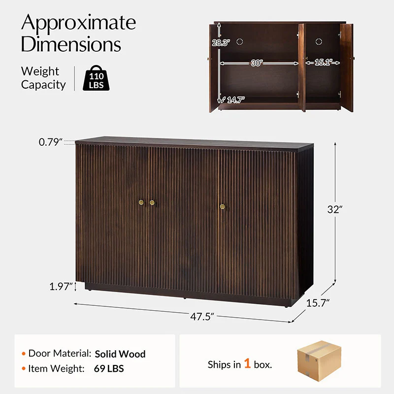 Mack Modern Fluted Solid Wood Sideboard with Elegant Storage Solution - Image 3