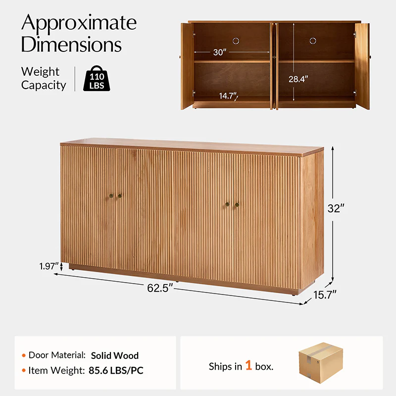 Mack Modern Fluted Solid Wood Sideboard with Elegant Storage Solution - Image 30