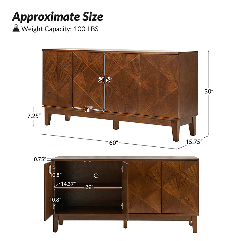 Marcos 60" Wide Mid-century Geometric Patterns Sideboard with Solid Wood Legs - Image 3