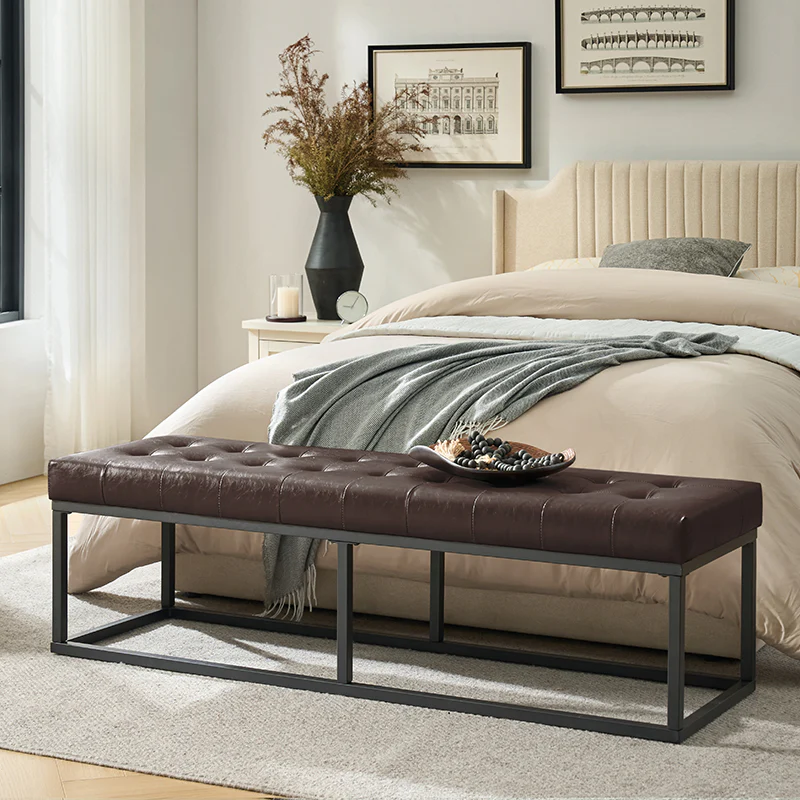 Amparo Mid-century Modern Bench with metal base - Image 10
