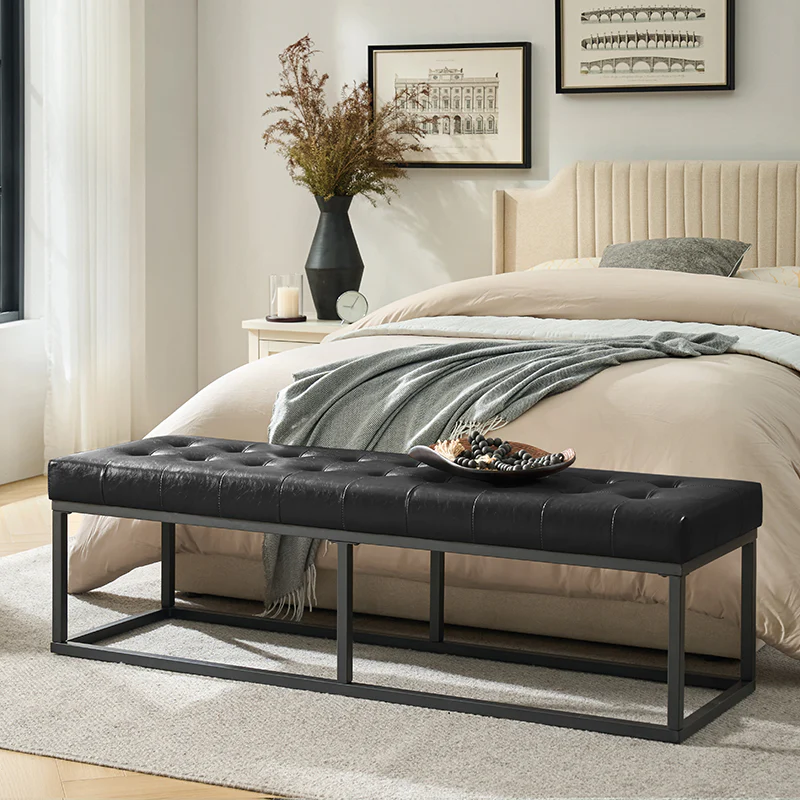 Amparo Mid-century Modern Bench with metal base - Image 18