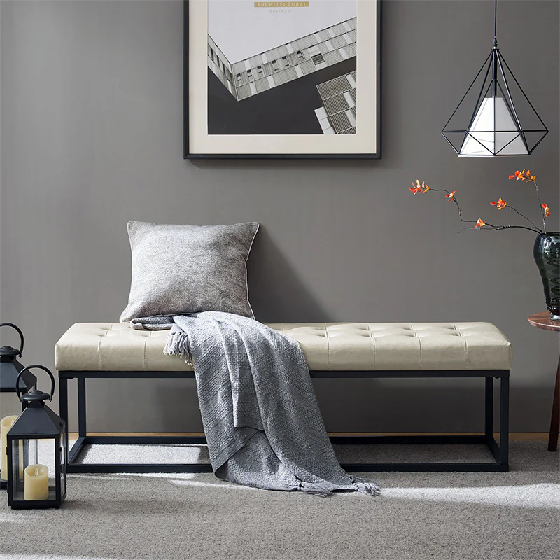 Amparo Mid-century Modern Bench with metal base - Image 24