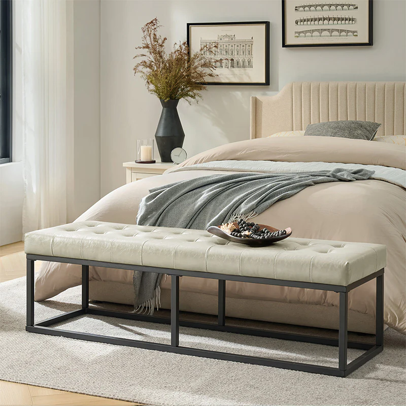 Amparo Mid-century Modern Bench with metal base - Image 25