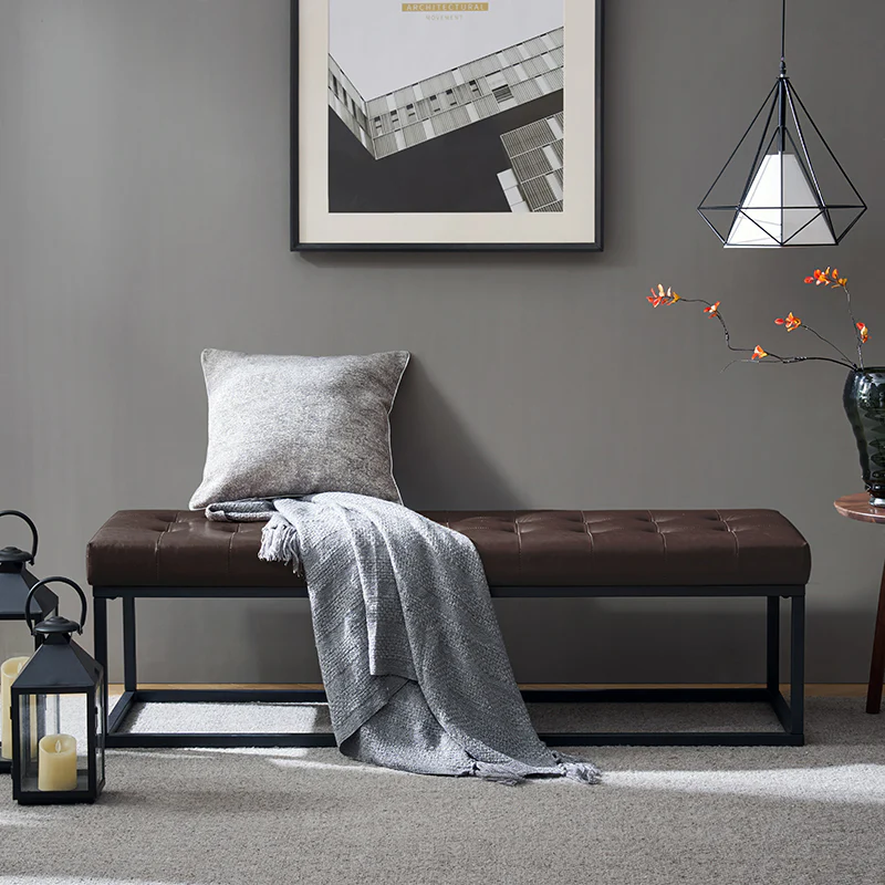 Amparo Mid-century Modern Bench with metal base - Image 9