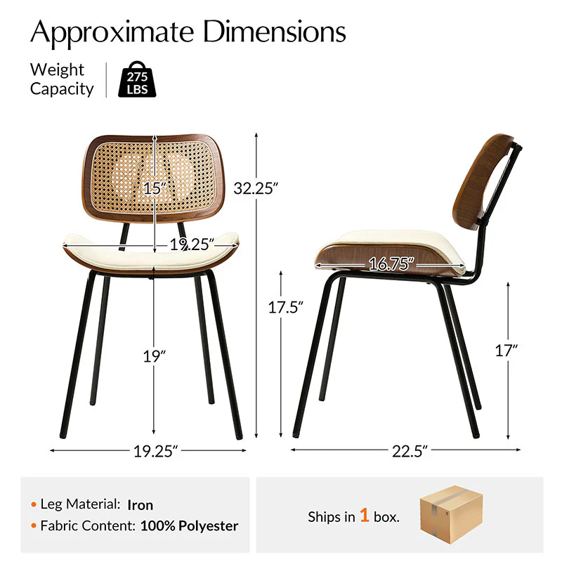 Doley Mid-Century Modern Dining Chair with Rattan Backrest,Set of 2 - Image 11