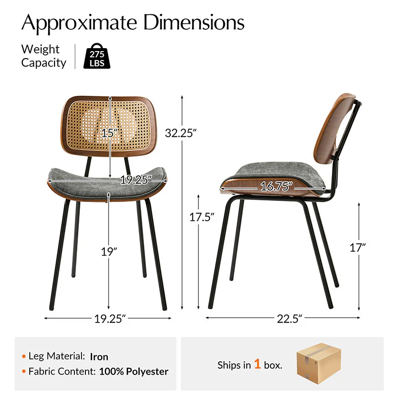 Doley Mid-Century Modern Dining Chair with Rattan Backrest,Set of 2 - Image 19