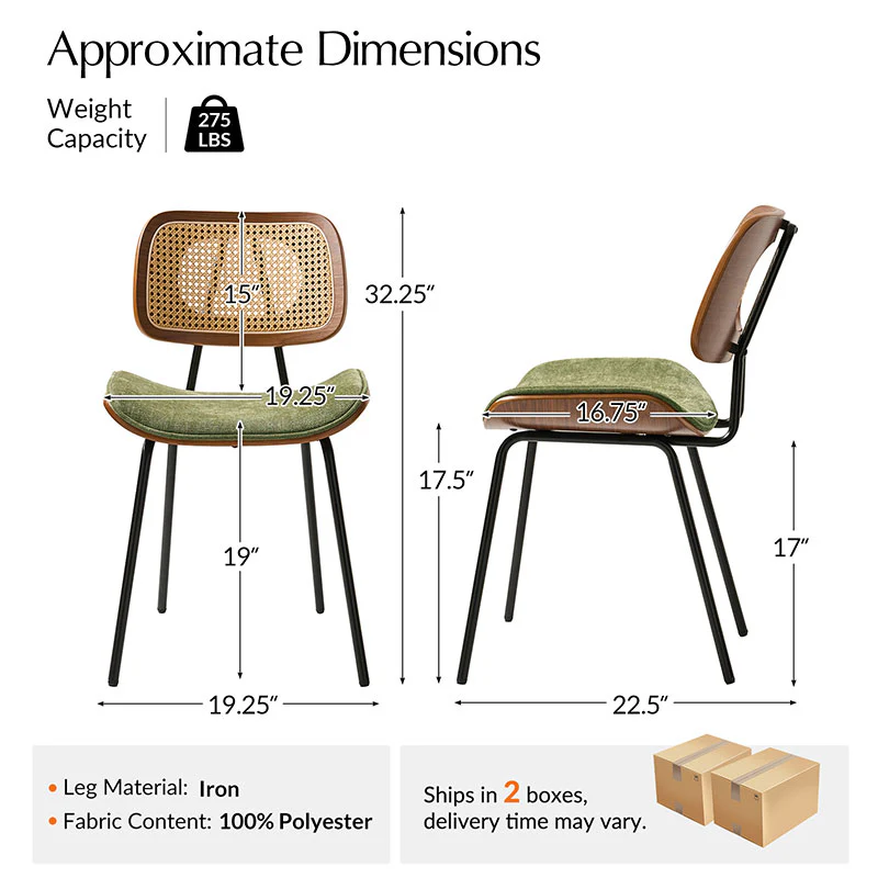 Doley Mid-Century Modern Dining Chair with Rattan Backrest,Set of 2 - Image 26