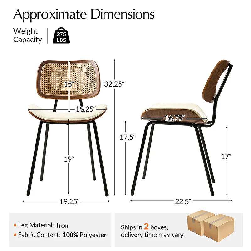 Doley Mid-Century Modern Dining Chair with Rattan Backrest,Set of 2 - Image 33