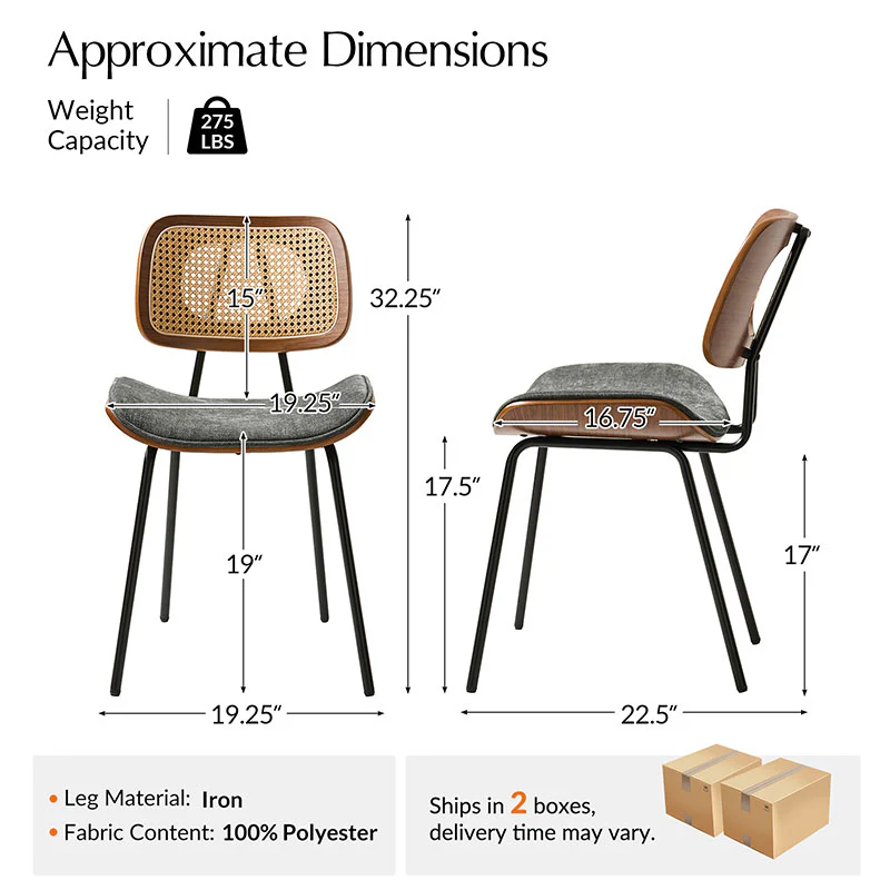 Doley Mid-Century Modern Dining Chair with Rattan Backrest,Set of 2 - Image 40