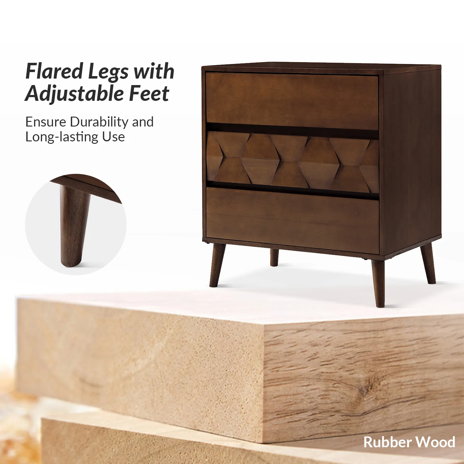 Haidee Mid-century Modern 3-Drawer Dresser with Built-in Charging Station & Flared Legs - Image 21