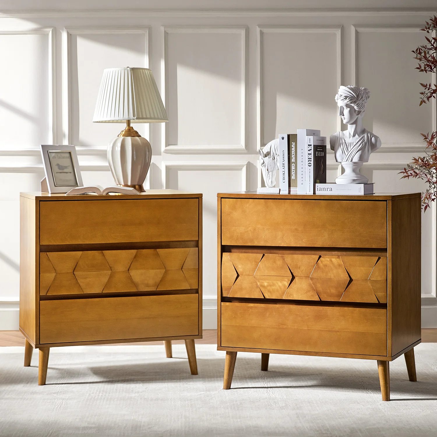 Haidee Mid-century Modern 3-Drawer Dresser with Built-in Charging Station & Flared Legs - Image 22