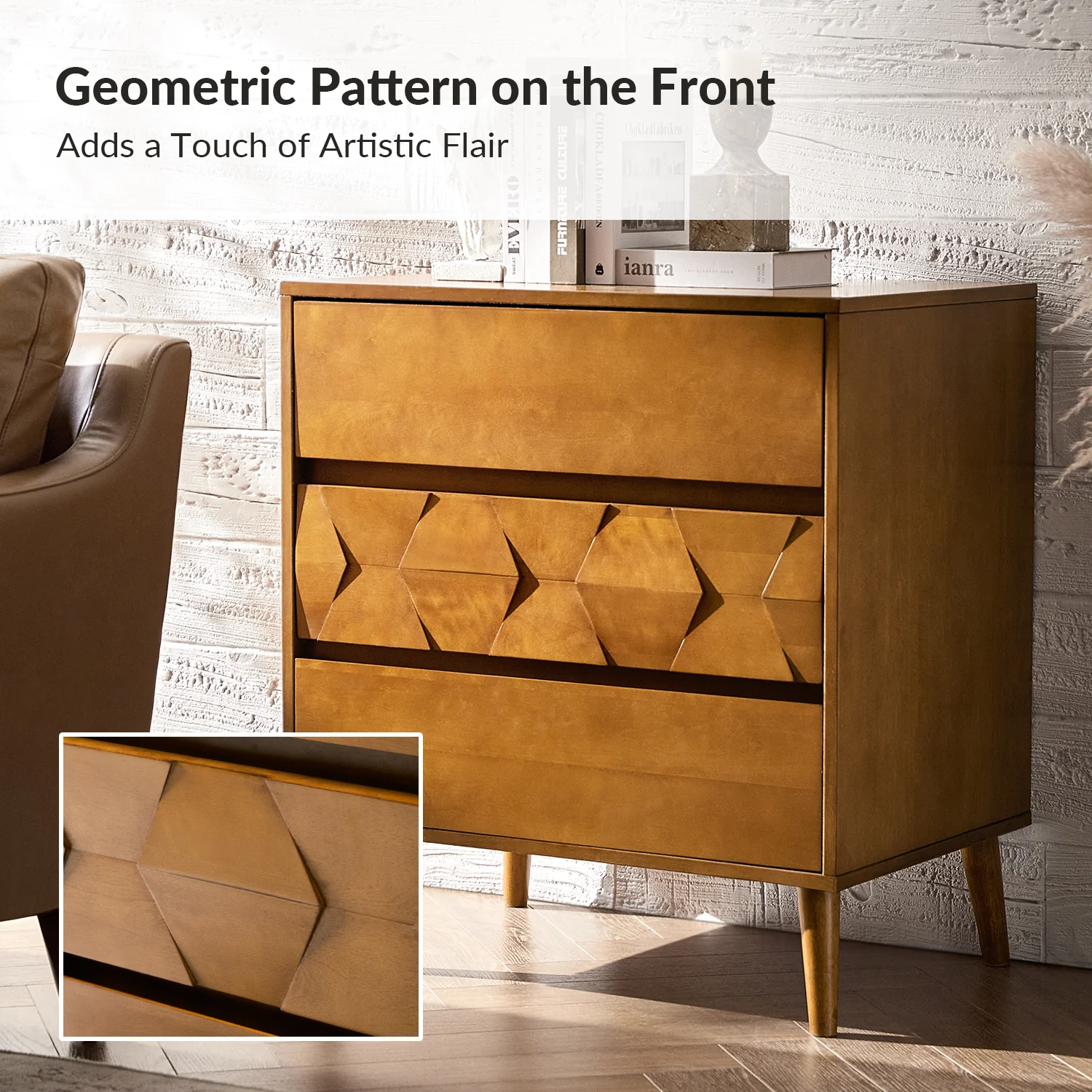 Haidee Mid-century Modern 3-Drawer Dresser with Built-in Charging Station & Flared Legs - Image 23