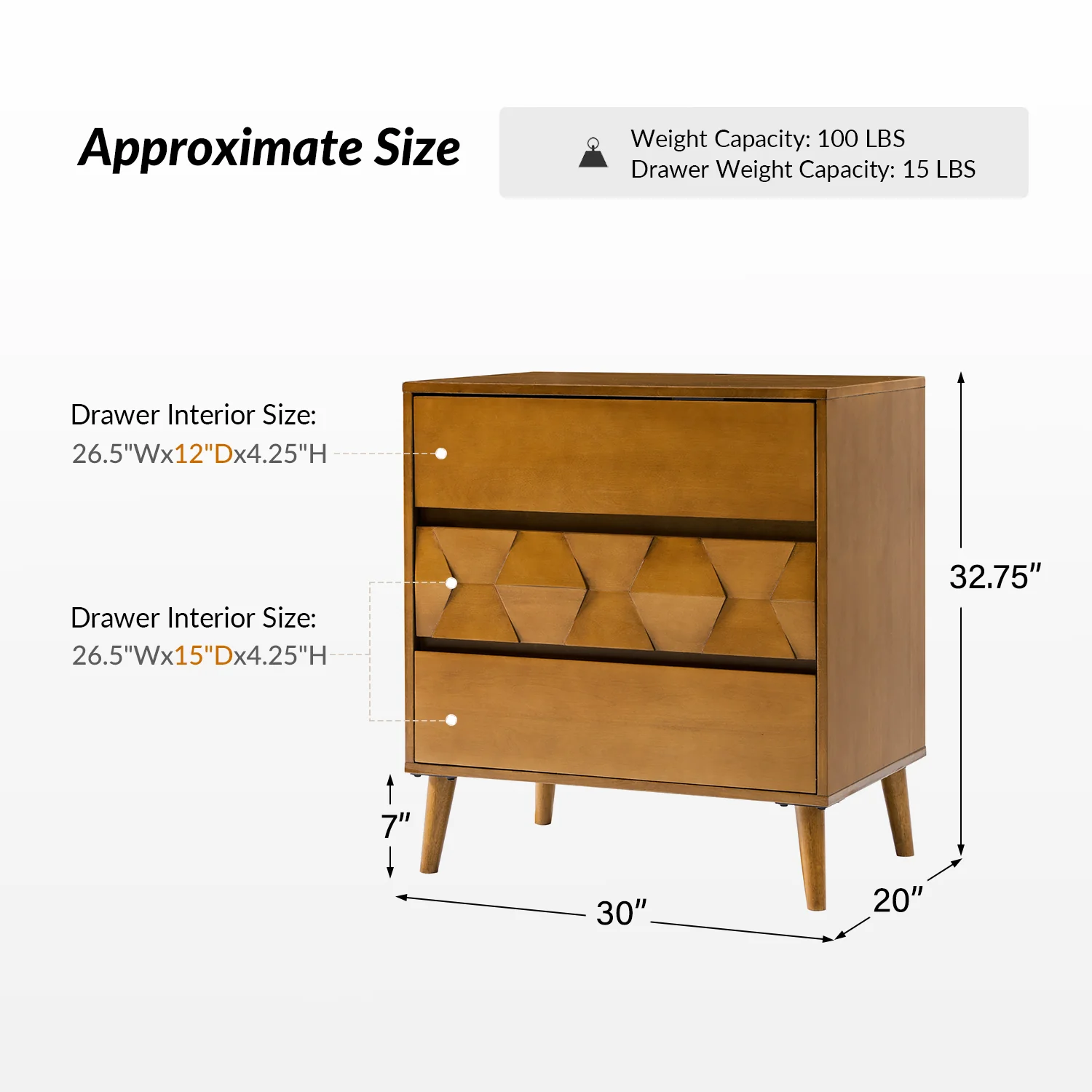 Haidee Mid-century Modern 3-Drawer Dresser with Built-in Charging Station & Flared Legs - Image 24