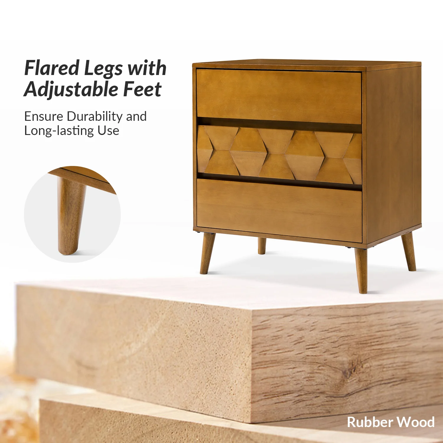 Haidee Mid-century Modern 3-Drawer Dresser with Built-in Charging Station & Flared Legs - Image 26