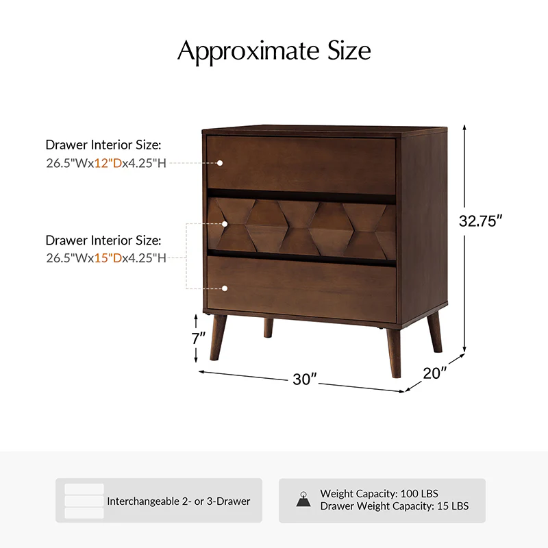 Haidee Mid-century Modern 3-Drawer Dresser with Built-in Charging Station & Flared Legs - Image 3