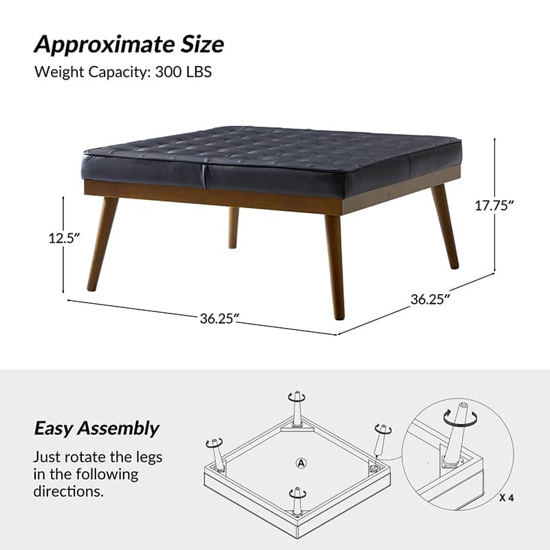 Elisa Mid-century Modern Genuine Leather Ottoman - Image 11