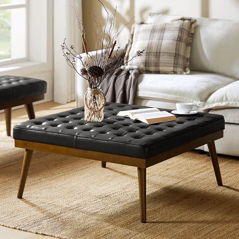 Elisa Mid-century Modern Genuine Leather Ottoman - Image 17