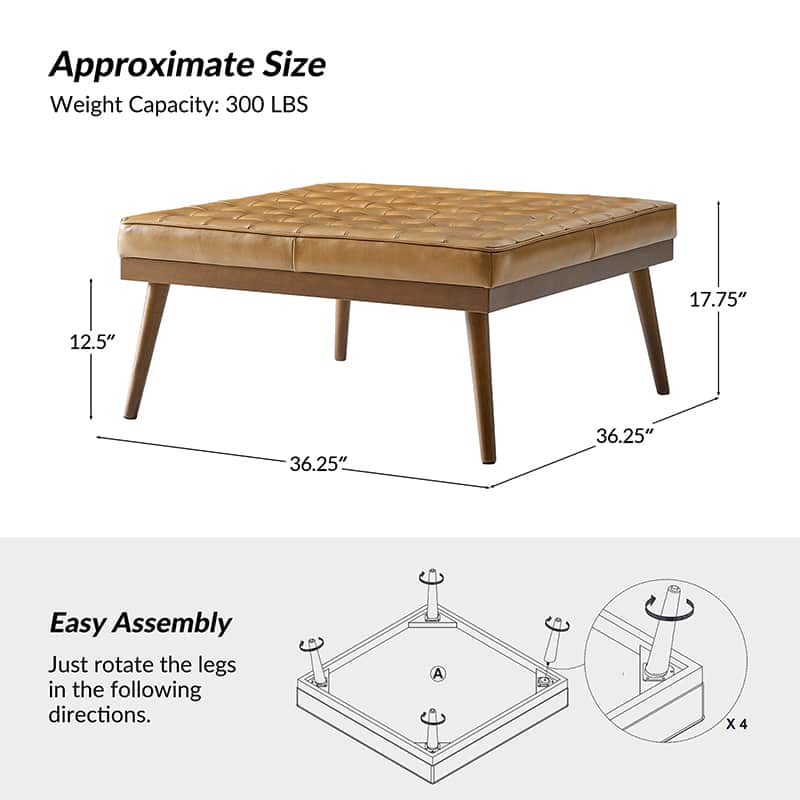 Elisa Mid-century Modern Genuine Leather Ottoman - Image 3