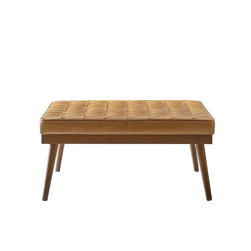 Elisa Mid-century Modern Genuine Leather Ottoman - Image 4