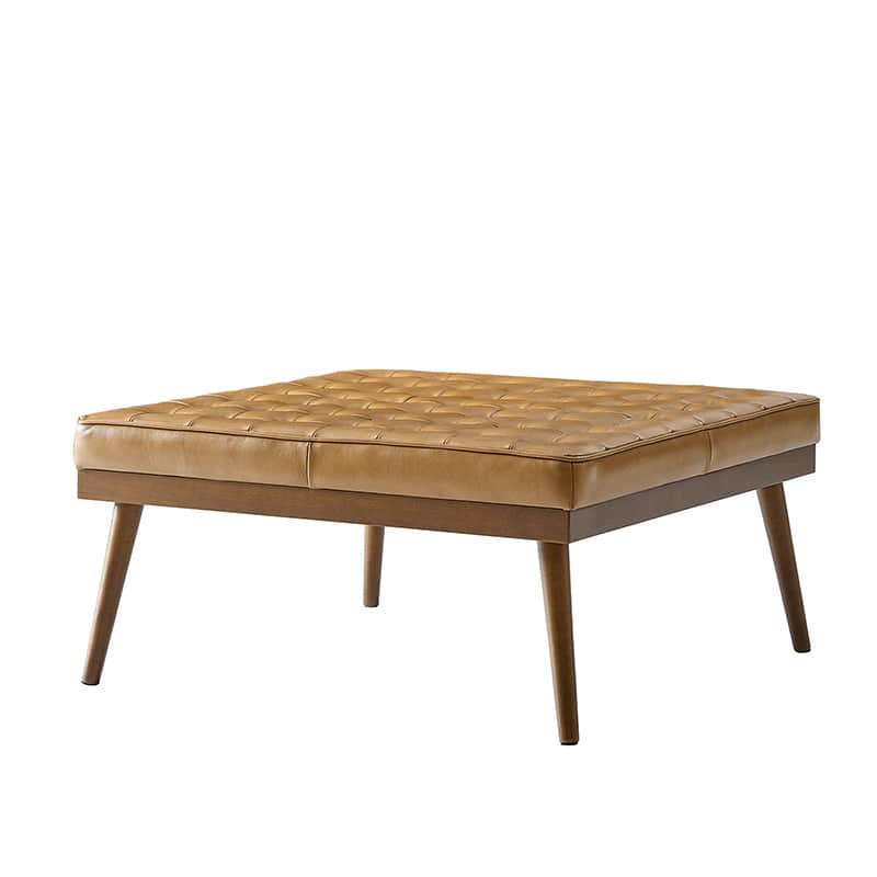 Elisa Mid-century Modern Genuine Leather Ottoman - Image 5