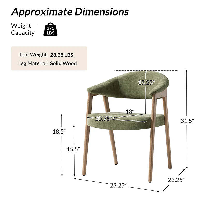 Elena Mid-Century Modern Upholstered Dining Chair with Solid Wood Legs,Set Of 2 - Image 3