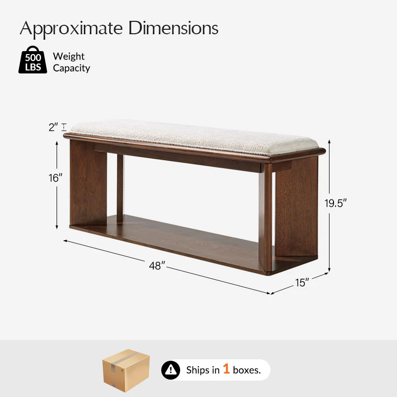 Mid-Century Modern Wood Bench with Open Shoe Storage Shelf - Image 11
