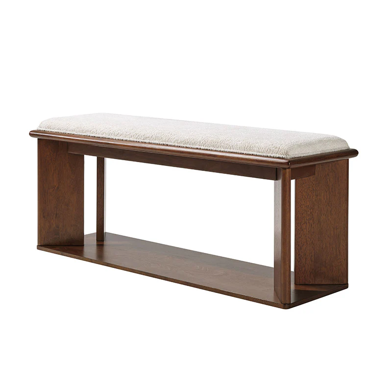 Mid-Century Modern Wood Bench with Open Shoe Storage Shelf - Image 13