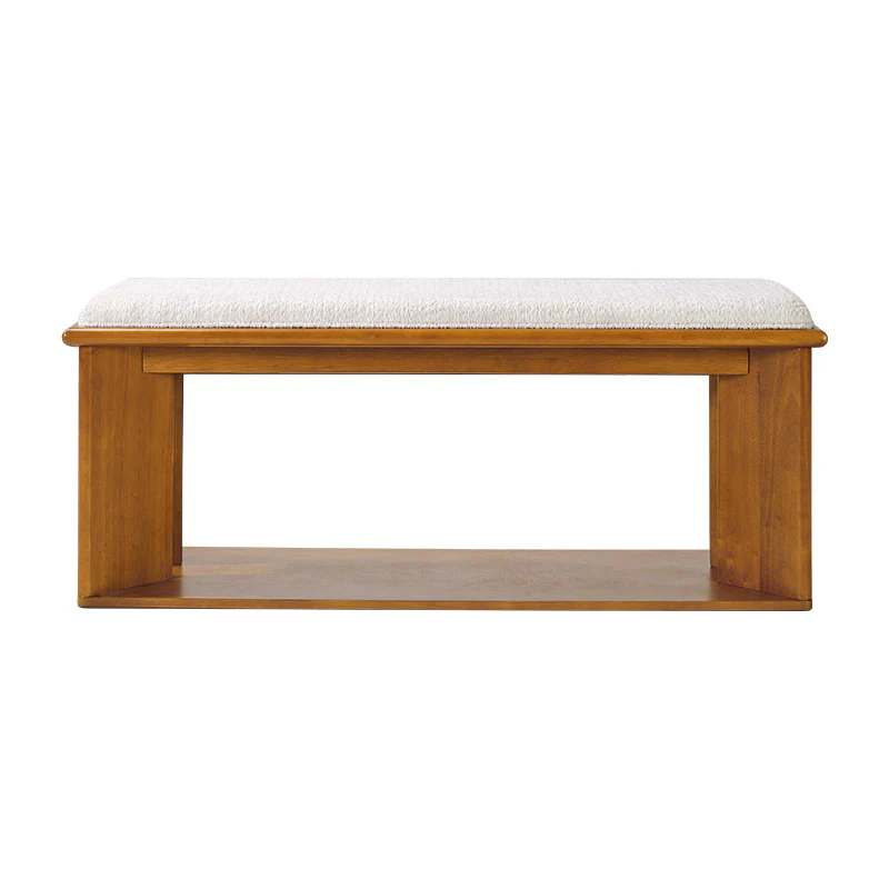Mid-Century Modern Wood Bench with Open Shoe Storage Shelf - Image 4