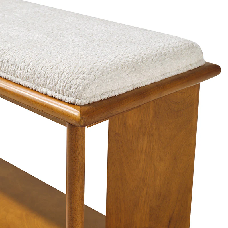 Mid-Century Modern Wood Bench with Open Shoe Storage Shelf - Image 6
