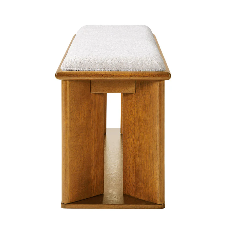 Mid-Century Modern Wood Bench with Open Shoe Storage Shelf - Image 7