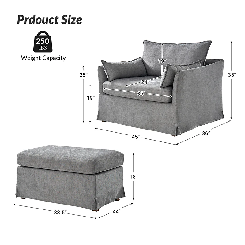 Miles Slipcovered Armchair with Large Ottoman - Image 10