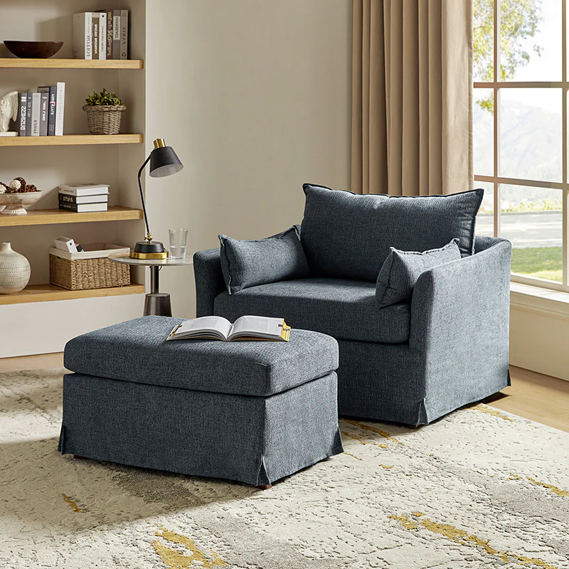 Miles Slipcovered Armchair with Large Ottoman - Image 15