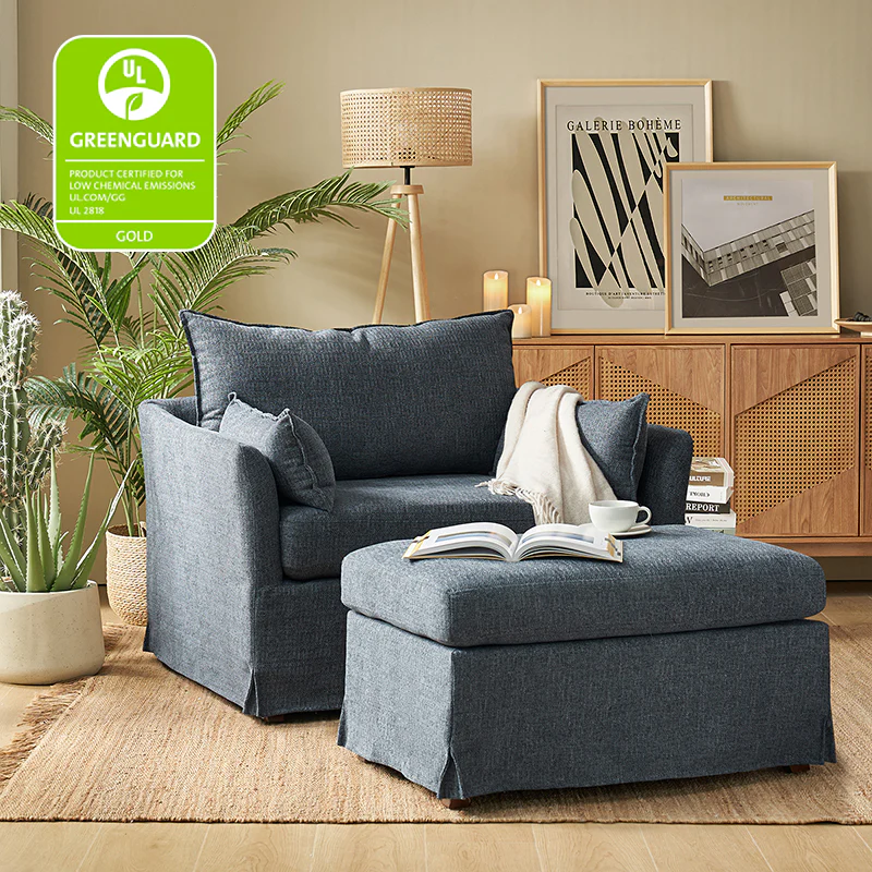 Miles Slipcovered Armchair with Large Ottoman - Image 16