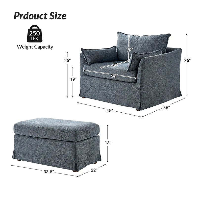 Miles Slipcovered Armchair with Large Ottoman - Image 17