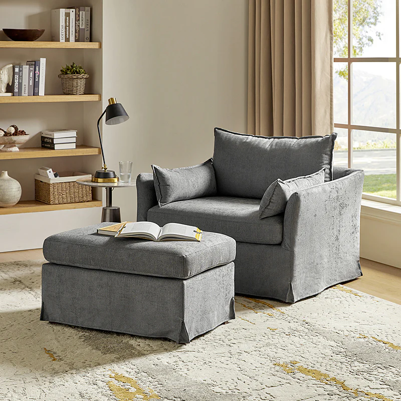 Miles Slipcovered Armchair with Large Ottoman - Image 8