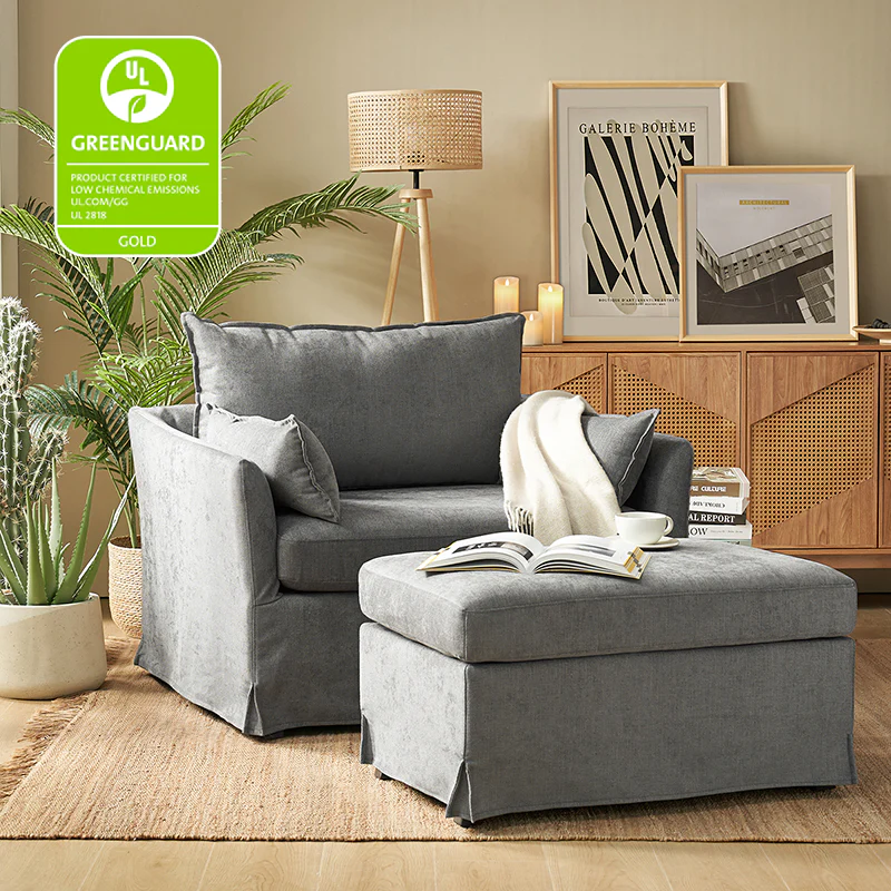 Miles Slipcovered Armchair with Large Ottoman - Image 9