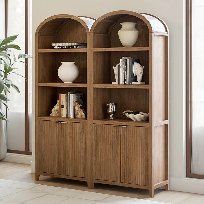 Modern Arched Bookcase with Slatted Cabinet - Image 10
