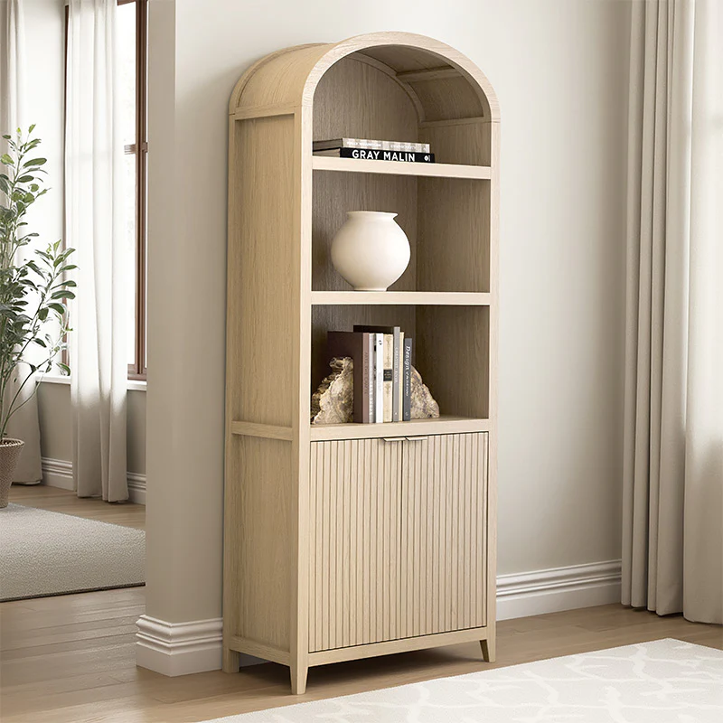 Modern Arched Bookcase with Slatted Cabinet - Image 2