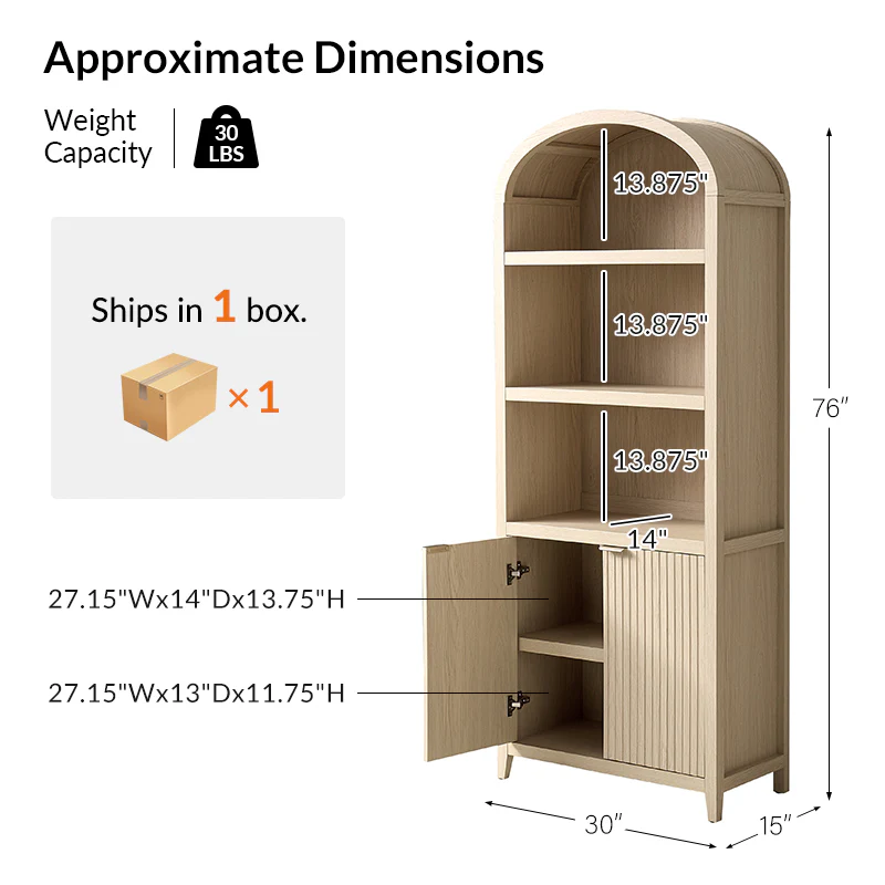 Modern Arched Bookcase with Slatted Cabinet - Image 3