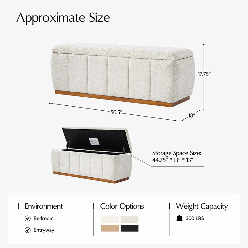 Modern Chenille Storage Bench - No-Assembly Upholstered Seat - Image 11