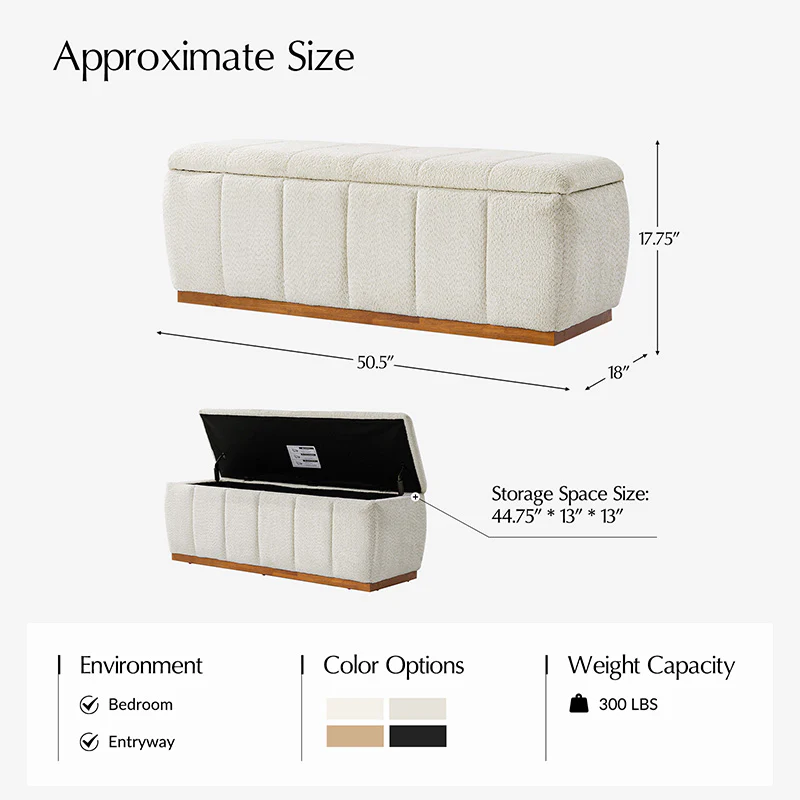 Modern Chenille Storage Bench - No-Assembly Upholstered Seat - Image 19